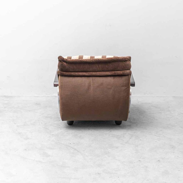 Brown Fabric Armchair with Wooden Armrests, 1970s For Sale - Image 6 of 10