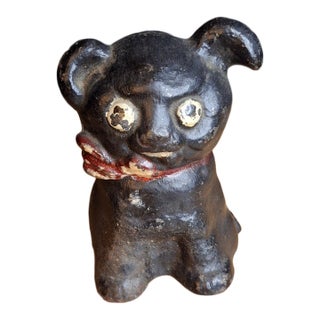 Antique Hubley Cast Iron Puppo Dog Still Bank Grace Drayton 1914 Patent Black For Sale