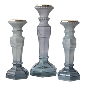 Large French Glass Pillar Candleholders, Set of 3