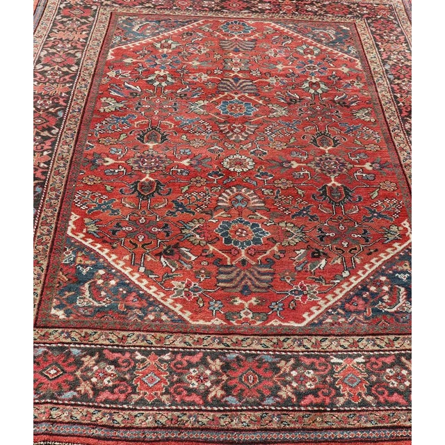 Red Antique Mahal Rug With All Over Design in Soft Red and Brown Border For Sale - Image 8 of 13
