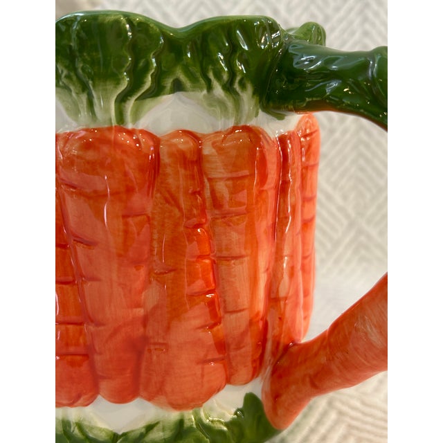 Vintage Majolica Style Ceramic Bunny Rabbit and Carrots Pitcher For Sale In New Orleans - Image 6 of 12