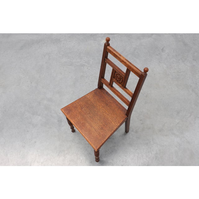 Art Deco Oak Side Chair with Carved Rosette Back and Turned Front Legs, 1890s For Sale - Image 15 of 16