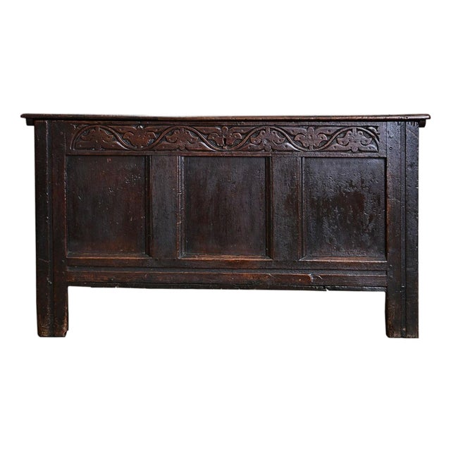 French 19th Century Solid Oak Carved Coffer For Sale