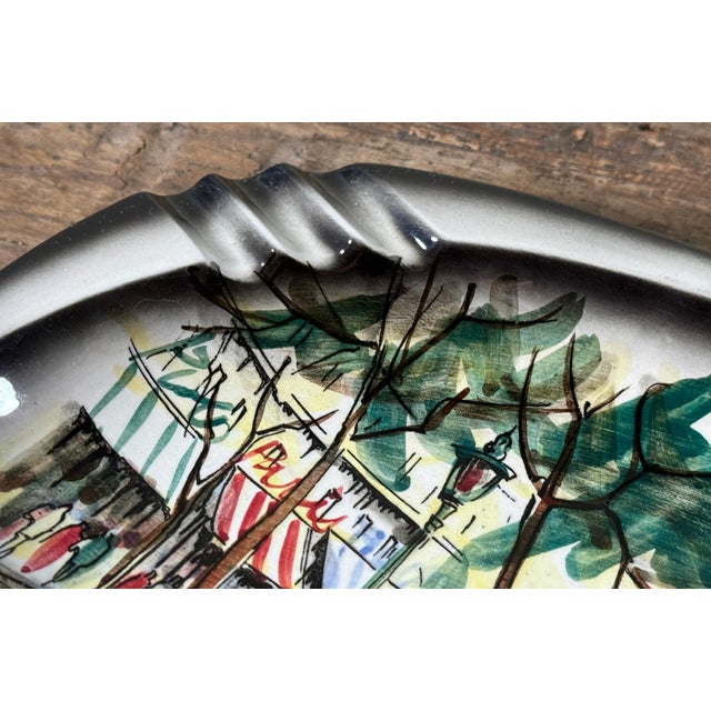 1950s Mid-Century French Paris Champs Elysees Hand-Painted Ceramic Ashtray / Catchall For Sale - Image 5 of 6