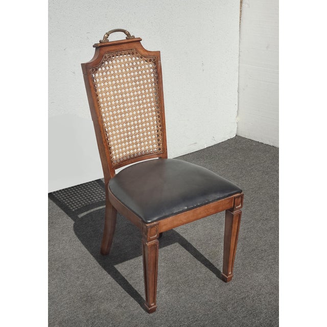 Vintage French Louis XVI Style Cane Back Dining Chair W Black Vinyl For Sale - Image 4 of 12