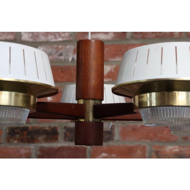 Mid-Century American Modern Walnut and Brass Chandelier Pendant by Imperialites For Sale - Image 17 of 18