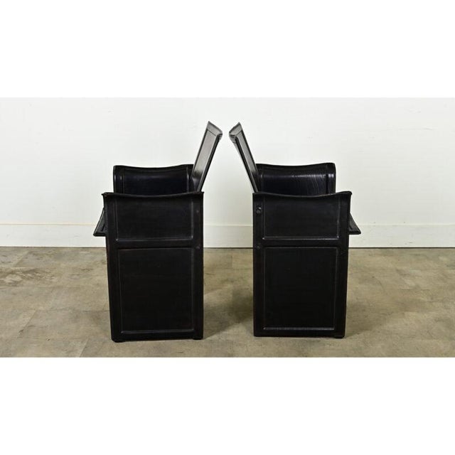 Postmodern Vintage Italian Matteo Grassi Leather Armchairs - A Pair For Sale - Image 3 of 12