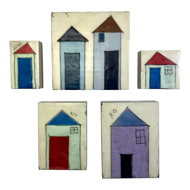 Encaustic Collage Collection by Gina Cochran - "Tiny Dwellings" Series - Lilac & Lavender - Set of 5 For Sale