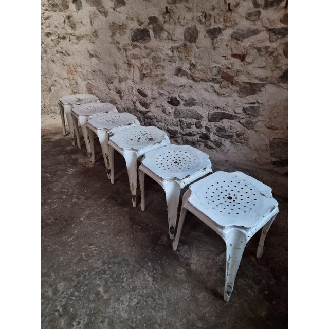 This set of six French industrial metal stools was produced by Multipl’s in the 1930s. Constructed entirely from pressed...