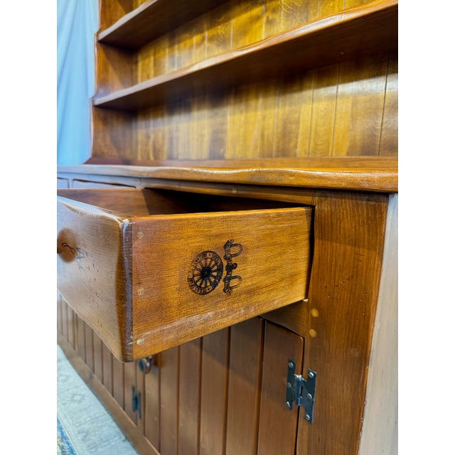 Vintage 1960’s W. R. Dallas large ponderosa pine (2) pc. Sideboard. The top piece has (3) shelves with back inscribed line...
