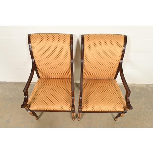 Late 20th Century Baker Furniture Style Regency Carved Mahogany and Gold Gilt Armchairs, Pair For Sale - Image 5 of 13