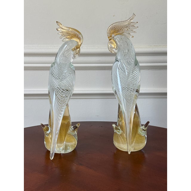 Hollywood Regency Mid-Century Murano Style Glass Birds— A Pair For Sale - Image 3 of 11