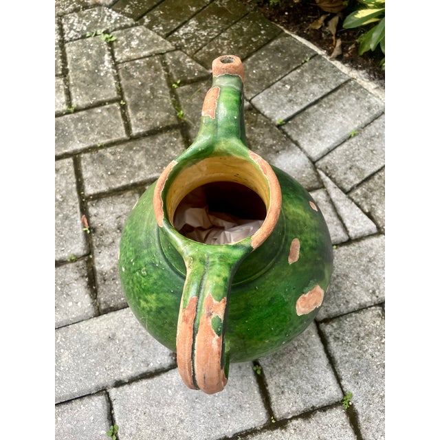 19th Century French Green-GLazed Terracotta Water Jug With Double Handles For Sale - Image 9 of 12