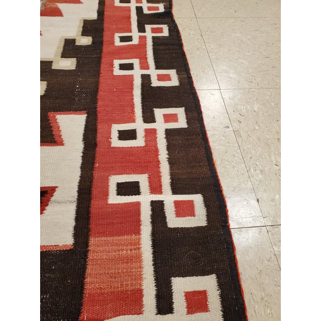 Red Antique Navajo Carpet, Folk Rug, Handmade Wool, Beige, Gray, Soft Coral For Sale - Image 8 of 18