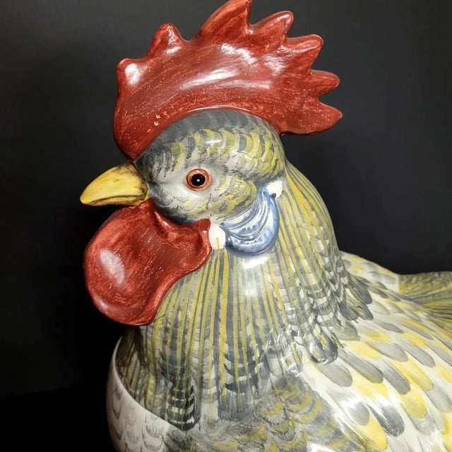 Large Vintage Italian Majolica Hen Chicken Rooster Tureen Centerpiece For Sale In Raleigh - Image 6 of 11