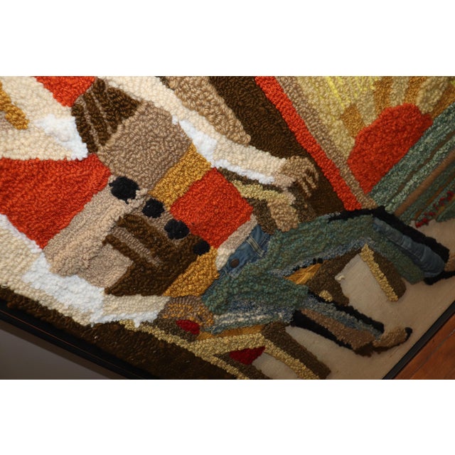 1930s Framed American Hook Rug Wall Hanging For Sale - Image 4 of 6