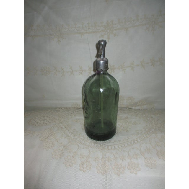 Bottle Green Vintage 1930’s Green Argentina Handmade Glass & Metal Soda/Seltzer Bottle For Sale - Image 8 of 18