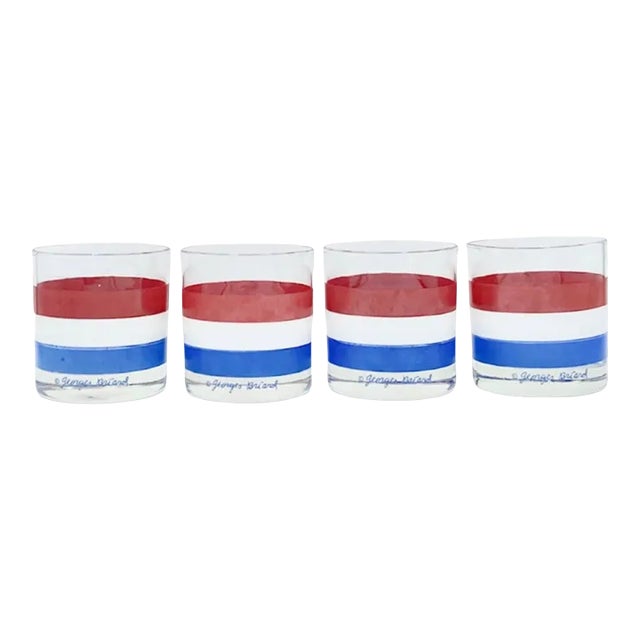 Mid 20th Century Vintage Georges Briard Red, White & Blue Stripes Rocks Cocktail Glasses- Set of 4 For Sale