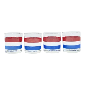 Mid 20th Century Vintage Georges Briard Red, White & Blue Stripes Rocks Cocktail Glasses- Set of 4