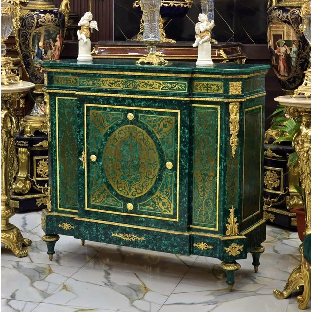 French French Louis XVI Green Cabinet With Lock, Bronze Accents & Gold Leaf Details For Sale - Image 3 of 4