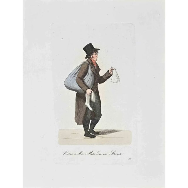 Hand-colored etching by Christoph Suhr in 1808. Belongs to the series "Der Ausruf in Hamburg dargestellt in einhundert und...