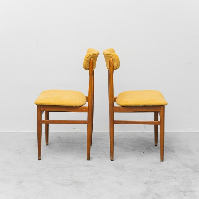 Brown Yellow Wooden and Fabric Chairs, 1960s, Set of 2 For Sale - Image 8 of 12