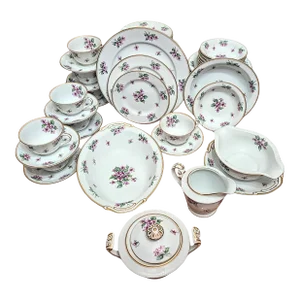 Gold Rimmed Mid-Century Violet China - Set of 60