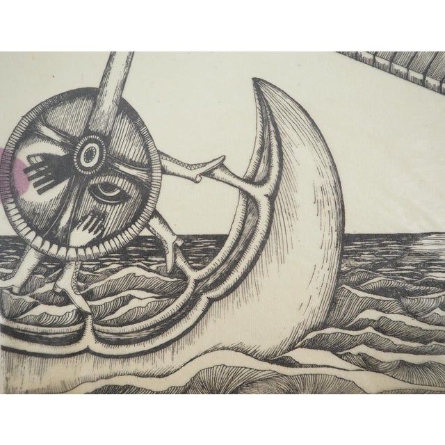Jean-Claude Silbermann, Sneaky Signs, The Surrealist Boat, Original Signed Drawing For Sale - Image 4 of 5