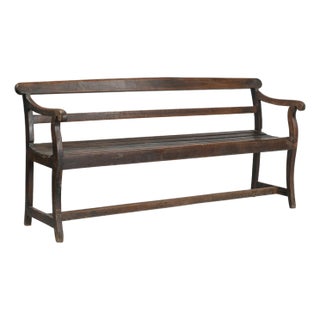 Vintage European Country Style Indian Teakwood Ladderback Bench For Sale