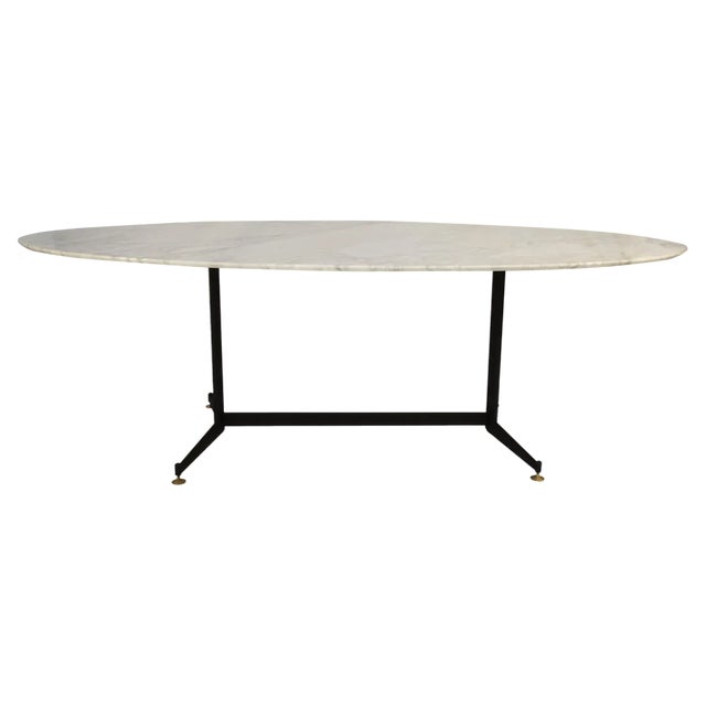 Mid-Century Modern Carrara Marble Dining Table with Metallic Foot, Italy, 1950s For Sale