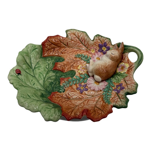 1990s Fitz and Floyd “Woodland Spring” Bunny Rabbit Trinket Dish For Sale