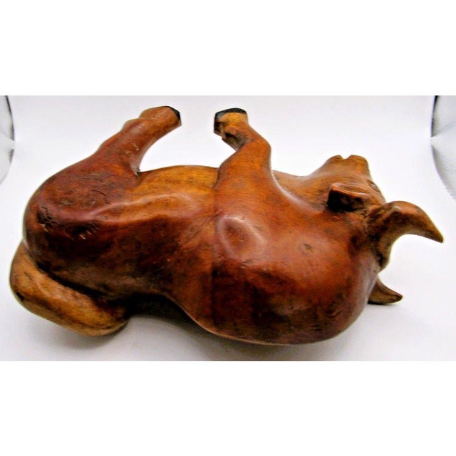 Large Vintage Mid-Century Modern Hand Carved Wood Bull Sculpture For Sale - Image 11 of 11