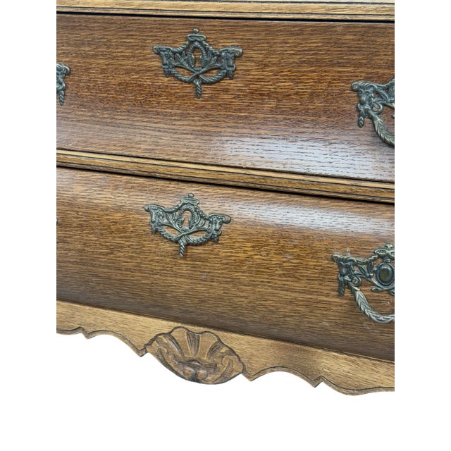 Vintage Dutch Baroque Revival Oak Bombé Three-Drawer Chest With Paw Feet For Sale - Image 18 of 18