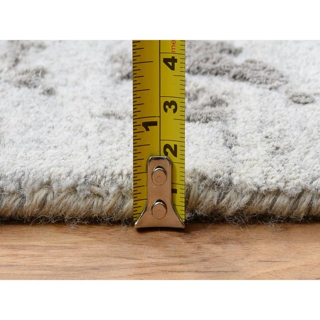 Textile Gray, Broken Persian Design, Hand Knotted Wool and Pure Silk, Square Oriental Rug For Sale - Image 7 of 12