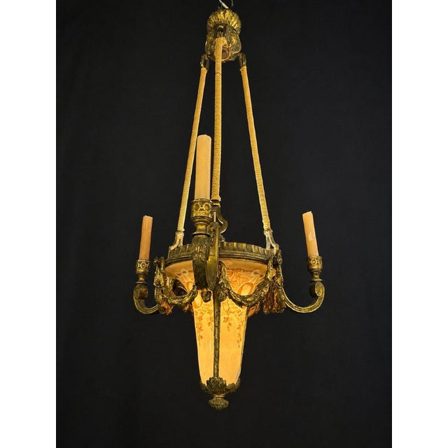 Gold Antique Pendant Light in Gilt Bronze and Painted Glass, 1890s For Sale - Image 8 of 8
