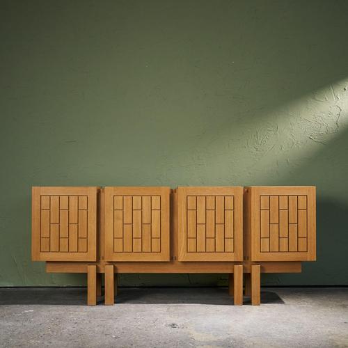 Brutalist Brutalist Sideboard with Geographic Details in Oak, France For Sale - Image 3 of 17
