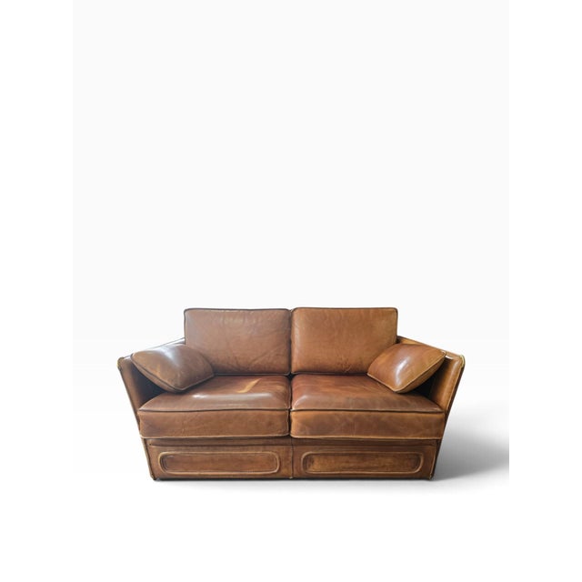 Vintage Living Room Set in Cognac Buffalo Leather from Roche Bobois, 1980s, Set of 3 For Sale - Image 4 of 18