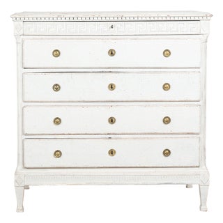 Early 19th Century Danish Gray Painted Pine Gustavian Chest of Five Drawers For Sale