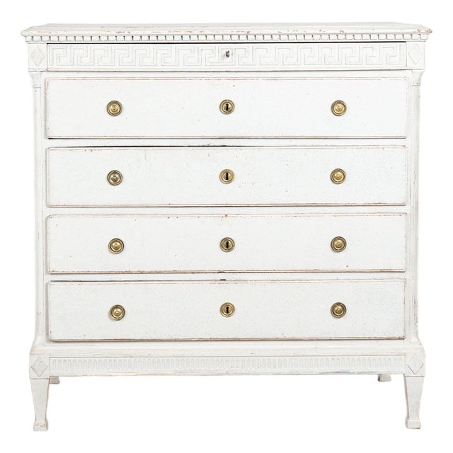 Early 19th Century Danish Gray Painted Pine Gustavian Chest of Five Drawers For Sale