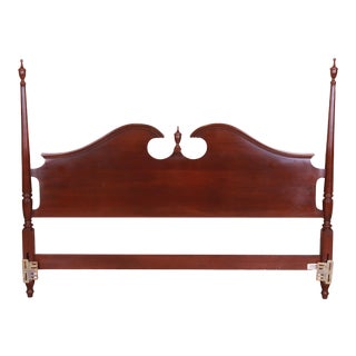 Ethan Allen Georgian Carved Cherry Wood King Size Poster Headboard For Sale