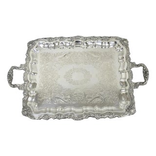 Vintage English Victorian Silver Plated Twin Handle Bar Serving Platter Tray For Sale