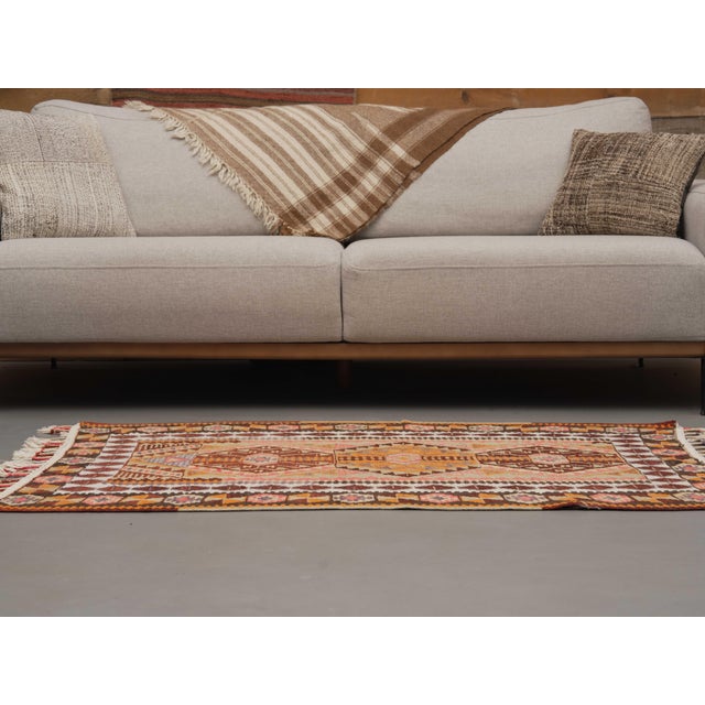 1970s Vintage Handmade Wool Cotton Chocolate Brown Runner Rug For Sale - Image 10 of 11