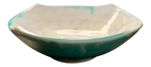 Modern Square Footed Studio Bowl With Turquoise Outside and Fish Scale Cream Inside Glaze