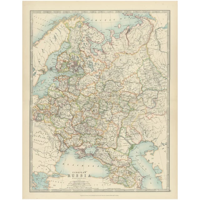 Antique Map of European Russia, 1903 For Sale