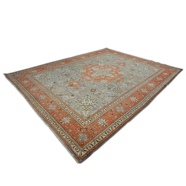 Textile Antique Persian Tabriz Wool 10X13 Grey & Orange Area Rug #9901239 For Sale - Image 7 of 9