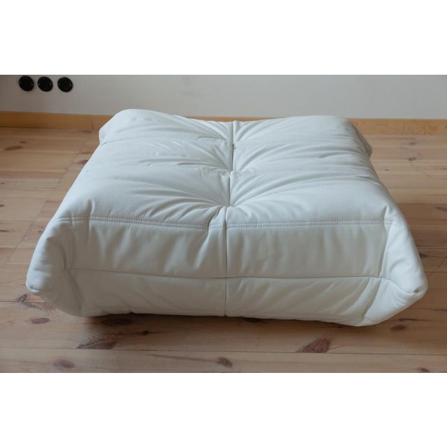 White White Leather Togo Lounge Chair, Pouf and 3-Seater Sofa by Michel Ducaroy for Ligne Roset, Set of 3 For Sale - Image 8 of 18