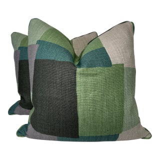 Peter Dunham "Collage" in Green/Gray 22" Pillows-a Pair For Sale