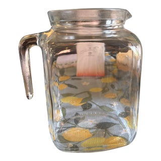 Vintage Bormioli Rocco Italian Glass Pitcher. Clear Pressed Glass. Clean and Functional. 7.5” H. 4.5” W. 1970 For Sale