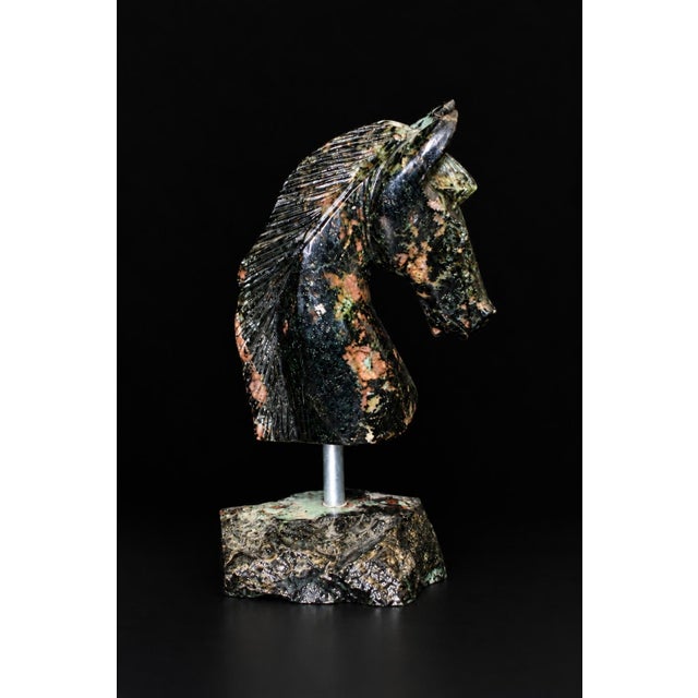 Emerald Horse Bust Statue Hand Carved Gemstone Horse Sculpture 2 For Sale In Los Angeles - Image 6 of 12