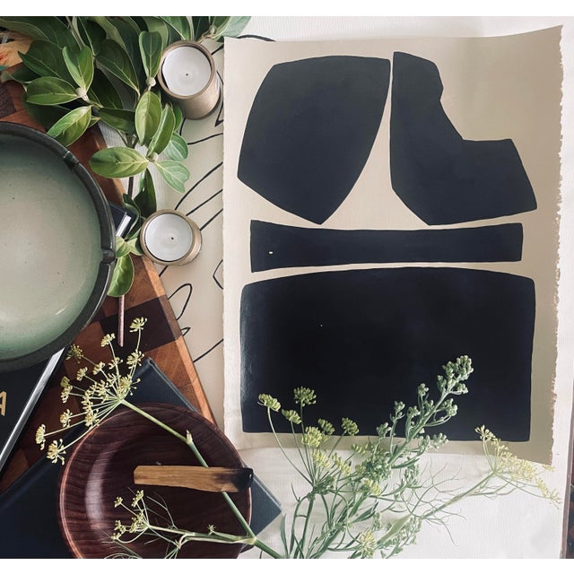 Original minimalist abstract painting on French hand crafted cotton paper. Framed in a solid Walnut wood locally crafted...